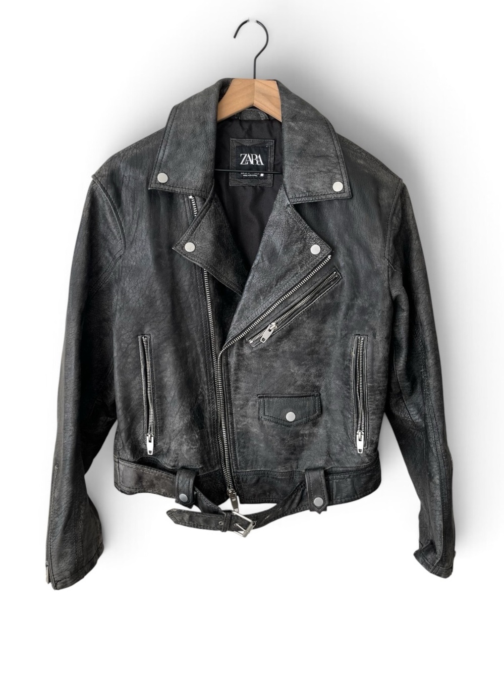 Zara Buffalo Leather Distressed Moto Biker Punk Grunge Jacket Size Small